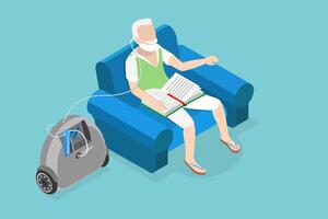 3D Isometric Flat Conceptual Illustration of Oxygen Concentrator, Medical Portable Device vector