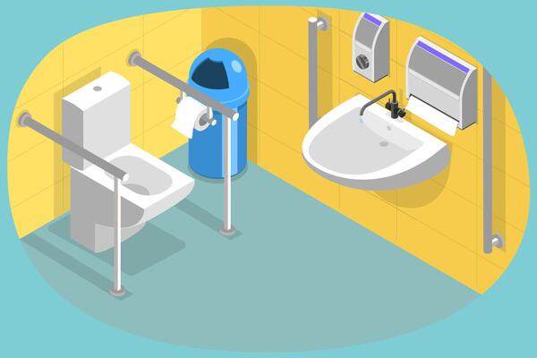 3D Isometric Flat Conceptual Illustration of Restroom For Disabled People, Accessible Public Toilet