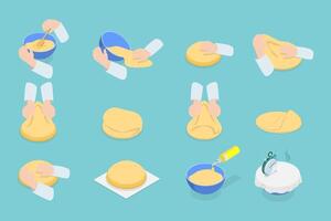 3D Isometric Flat Conceptual Illustration of Preparing And Cooking Bakery Dough, Coocing at Home vector