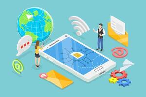 3D Isometric Flat Conceptual Illustration of eSIM, Mobile Communication Technology vector