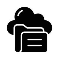 Here is a glyph icon depicting cloud folder storage vector