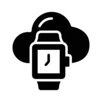 Here is a glyph style icon of smartwatch cloud technology vector