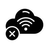Cloud with connection failed sign, glyph style icon vector