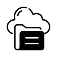 Here is a glyph icon depicting cloud folder storage. vector