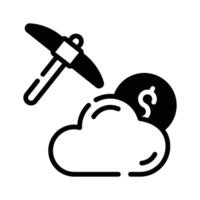 A glyph style icon of cloud mining concept. vector