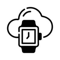 Here is a glyph style icon of smartwatch cloud technology. vector