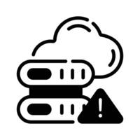 Ready to use glyph style icon of server cloud warning. vector