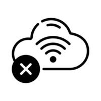 Cloud with connection failed sign, glyph style icon. vector