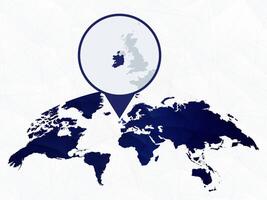 Ireland detailed map highlighted on blue rounded World Map. vector