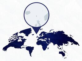 Faroe Islands detailed map highlighted on blue rounded World Map. vector