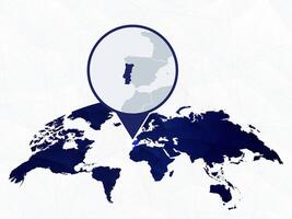 Portugal detailed map highlighted on blue rounded World Map. vector