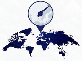 Norway detailed map highlighted on blue rounded World Map. vector