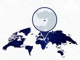 Cyprus detailed map highlighted on blue rounded World Map. vector