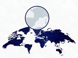 Andorra detailed map highlighted on blue rounded World Map. vector