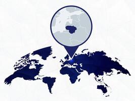 Lithuania detailed map highlighted on blue rounded World Map. vector