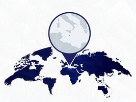 Malta detailed map highlighted on blue rounded World Map. vector