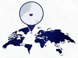Iceland detailed map highlighted on blue rounded World Map. vector