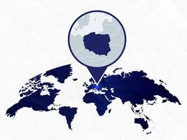 Poland detailed map highlighted on blue rounded World Map. vector