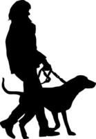Silhouette on a white background of a people with a dog for a walk vector