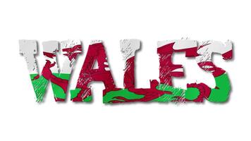 Wales Text with Welsh Flag Waving Inside. Seamless Loop Animation on Transparent Background. video