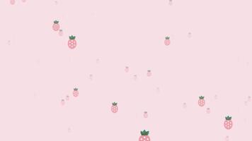 A side scrolling platform game stage with a pixelated strawberry and soft pink background, perfect for a fruit-themed challenge video