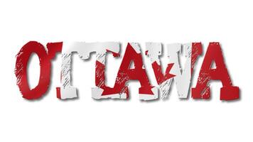 Ottawa Text with Canada Flag Waving Inside. Seamless Loop Animation on Transparent Background. video