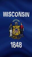 Wisconsin State Waving Flag in Vertical Orientation. Realistic Flag Animation. Seamless Loop Background. video