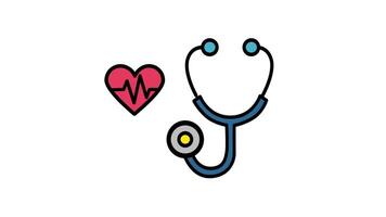 A health icon showing a heart next to a stethoscope, symbolizing diagnostics, checkups, or general healthcare and medical monitoring. video