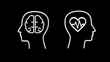 A dual profile view with brain and heart illustrations, symbolizing the balance between emotion and logic in human mental health. video