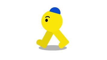 A simple cartoon mascot in yellow with a beanie walking evokes a playful, character-driven theme, ideal for branding or animation video