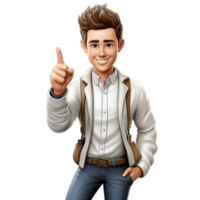 A man in a white shirt and jeans is pointing at something png