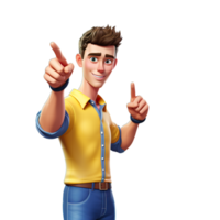 A man in yellow shirt and jeans pointing at something png