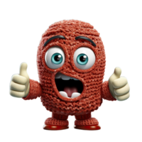 A cartoon character with a knitted face and thumbs up png