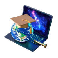 A laptop computer with a graduation cap and globe png