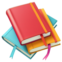Three books with colorful ribbons on them png