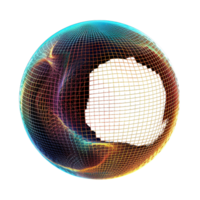 A colorful sphere with a grid pattern on it png