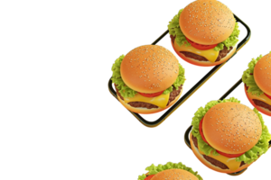 Four hamburgers are arranged in a square tray png