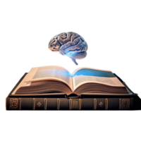 An open book with a brain floating above it png