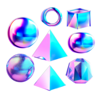 A set of different colored holographic objects png