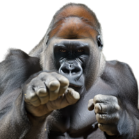 A gorilla is pointing his fist at the camera png