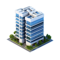 A 3d model of a building with windows png