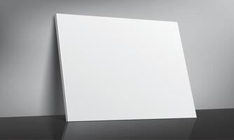 Clean and realistic blank canvas leaning against a wall on a dark surface vector