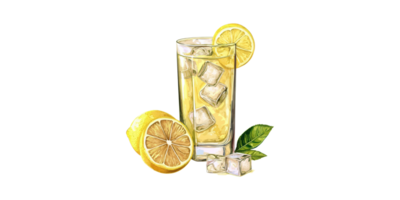 Glass Of Refreshing Lemonade With Ice Cubes And Fresh Lemons. Summer Beverage Concept Isolated On Transparent Background png