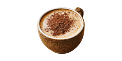 Cappuccino In Rustic Mug With Cocoa Powder Topping. Cozy Beverage For Relaxation And Enjoyment Isolated On Transparent Background png