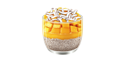 Chia Seed Pudding With Mango And Coconut Topping. Healthy Breakfast Or Snack Option Isolated On Transparent Background png