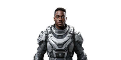 Futuristic Soldier In Advanced Armor Suit. Concept Of Sci-Fi Military Technology And Defense Isolated On Transparent Background png