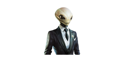 Alien In Formal Suit. Futuristic Business Concept With Extraterrestrial In Professional Attire Isolated On Transparent Background png