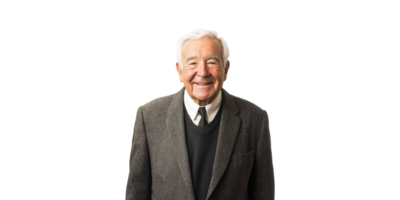 Elderly Man Smiling In Formal Attire. Portrait Of Senior Gentleman In Suit Isolated On Transparent Background png