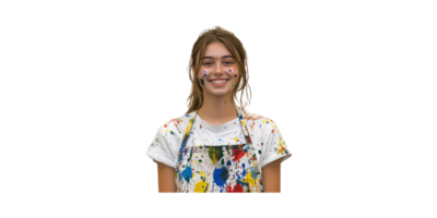Smiling Young Artist With Paint-Splattered Clothes. Creative Expression And Joy In Art Isolated On Transparent Background png