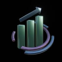 Rotating 3D Bar Chart with Arrow and Rings on Transparent Background video